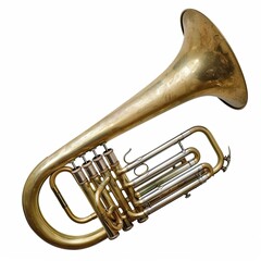 A brass tuba, a musical instrument used in orchestras and bands for deep, rich tones. isolated on white background