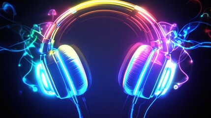 Neon Headphones Music Abstract Background Design