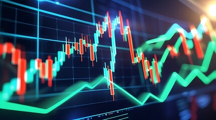  financial market in motion, featuring candlestick charts moving in real-time. The candles rise and fall smoothly, representing market fluctuations.