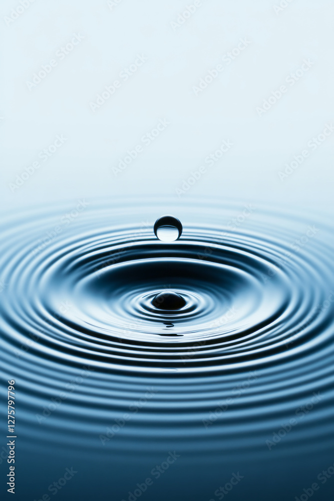 Poster minimalistic shot of a single droplet causing multiple concentric ripples in an endless body of