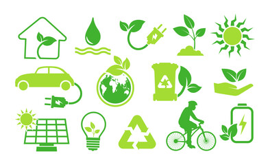 Set of eco friendly green icon collections. safe environment, ecology, green technology sign and environment icons in flat style.vector illustration