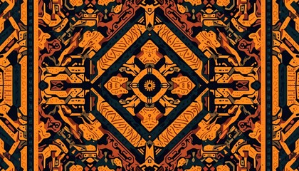 Seamless tribal african textile pattern with geometric, ornamental elements. Ethnic vintage background. Colorful design suitable for fabric prints, wallpaper, carpets, decorations, cultural events.