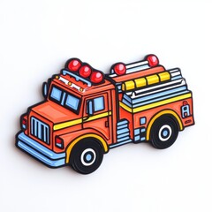 Fototapeta premium Bright Orange Cartoon Fire Truck Illustration Suitable for Kids’ Decorations and Educational Materials