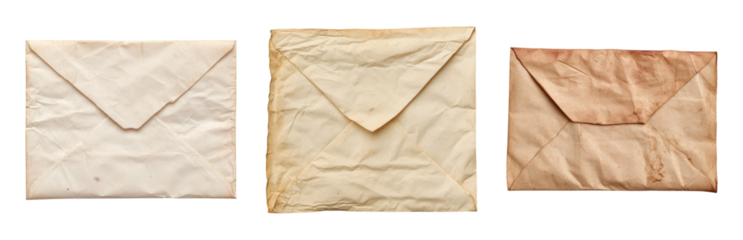Vintage Envelope Collection with Various Textures Isolated on transparent background