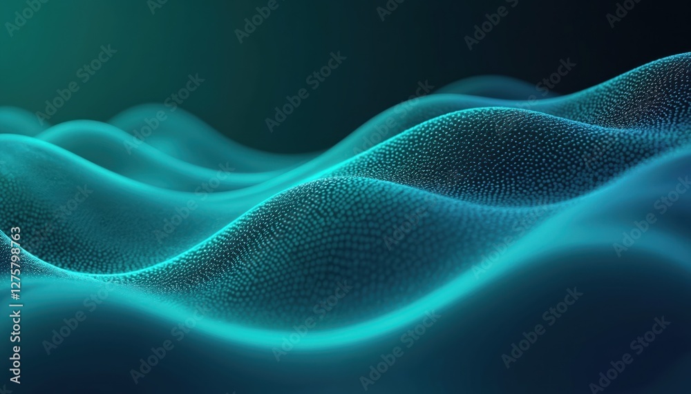 Poster abstract wavy background in dark teal, blue, green colors. dynamic lines overlay for modern tech des