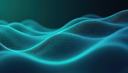 Abstract wavy background in dark teal, blue, green colors. Dynamic lines overlay for modern tech design, banners and wallpaper. Curve pattern effect, fluid gradient. Trendy banner mockup.
