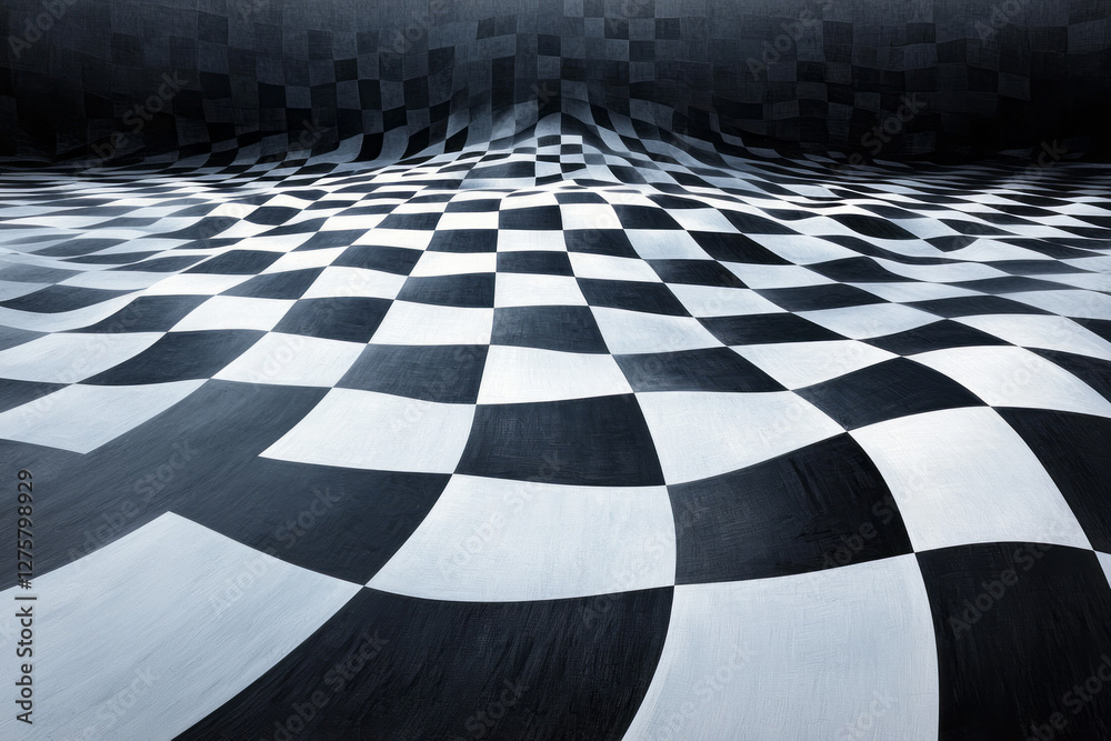 Poster vast grid of interconnected cubes rippling like ocean waves, each cube slightly offset to create a
