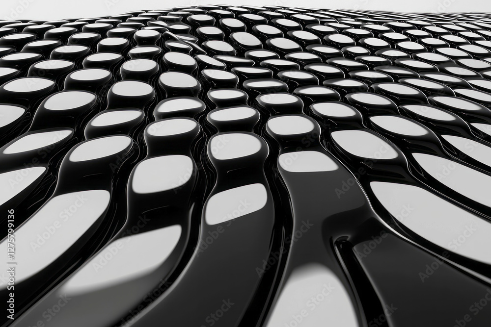 Poster vast grid of interconnected cubes rippling like ocean waves, each cube slightly offset to create a