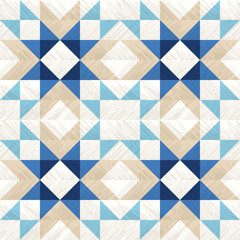 Rustic patchwork plaid pattern, seamless quilt block pattern background, featuring simple shapes, slightly textured, vector illustration,  turquoise blue beige cream ivory colors,