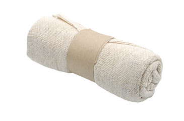 Rolled towel wrapped with a band for storage isolated transparent background