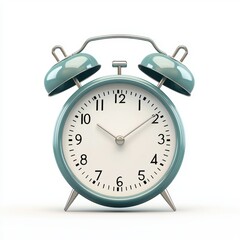 Round alarm clock with classic bells on top isolated on white background