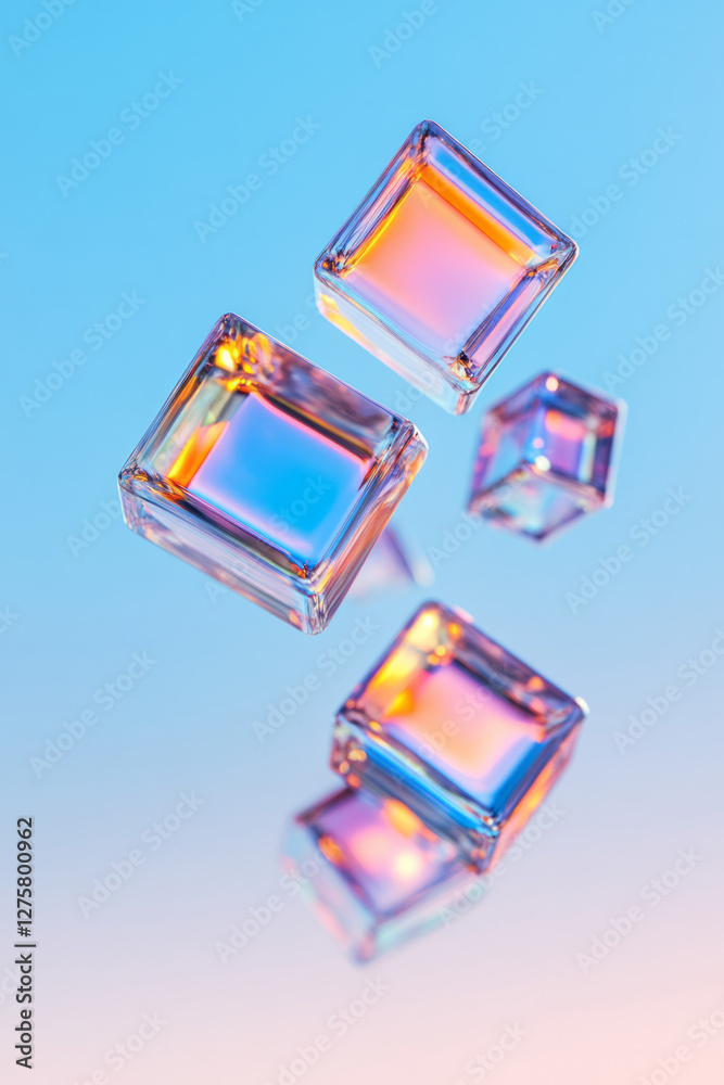 Aufkleber Close-up of floating cube edges disintegrating into polygon fragments, each piece glowing faintly