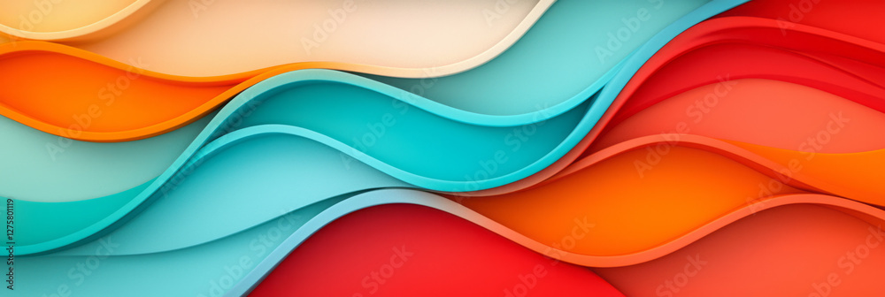 Aufkleber intertwined sculptural arcs in vibrant red and turquoise, each arc pierced by small patterns that