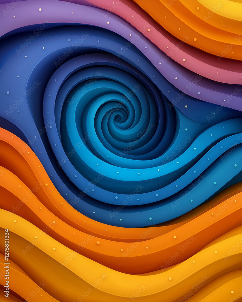 Poster mesmerizing swirl of layered spirals tinged with high-contrast neon edges, each spiral peppered