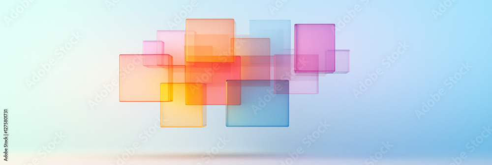 Fototapete Semi-transparent cubes suspended in a lattice-like matrix, illuminated by subtle gradient