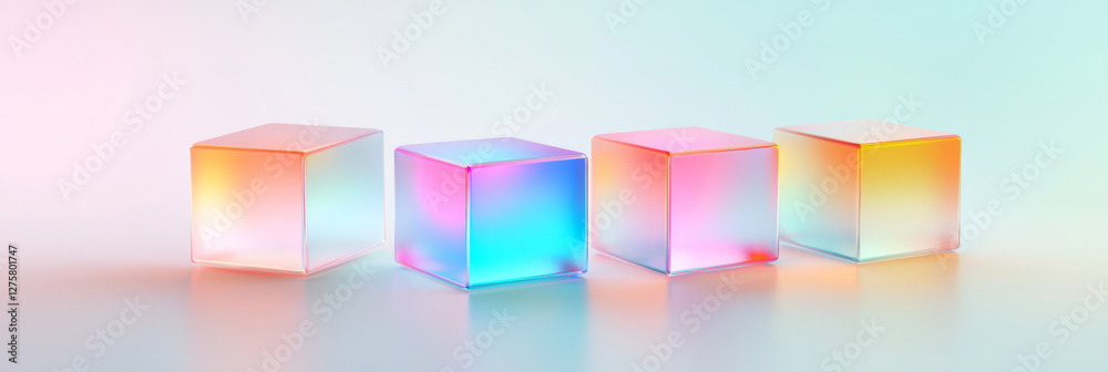 Poster semi-transparent cubes suspended in a lattice-like matrix, illuminated by subtle gradient