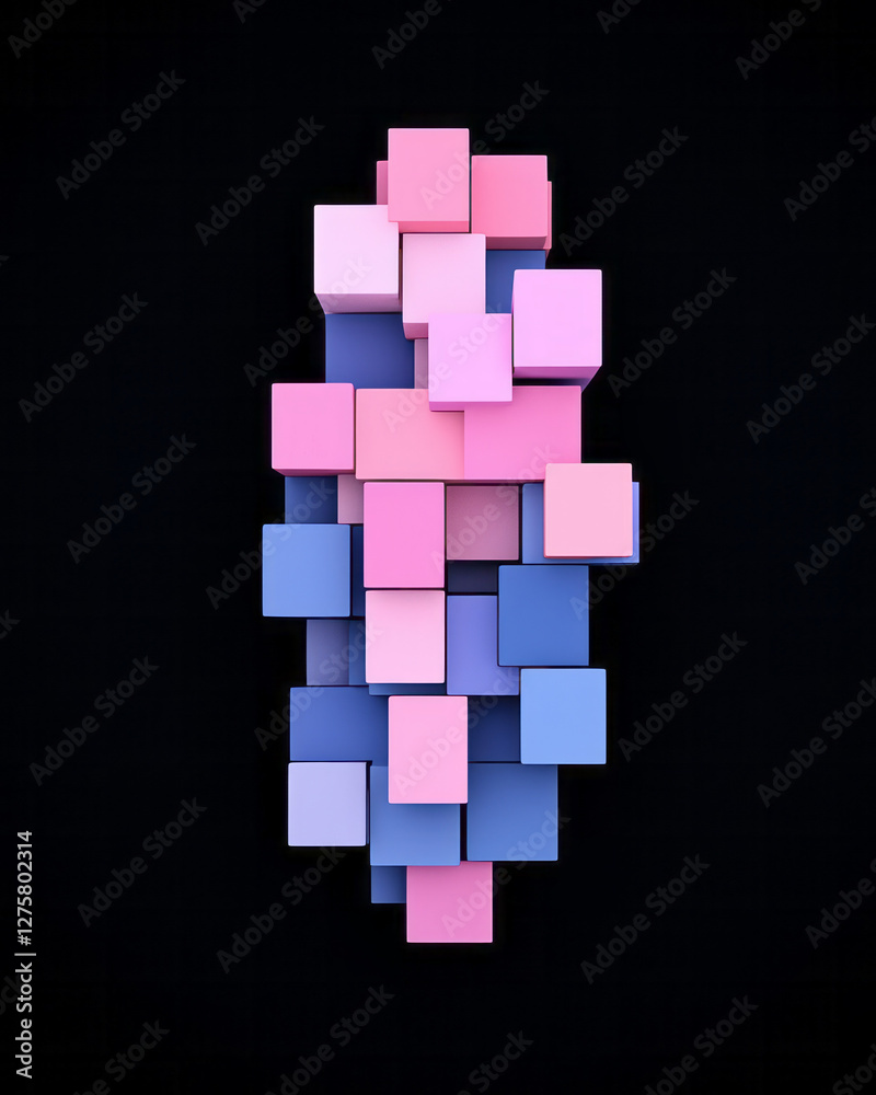Aufkleber low-poly style arrangement of staggered pink and cobalt cubes forming a central focal point against
