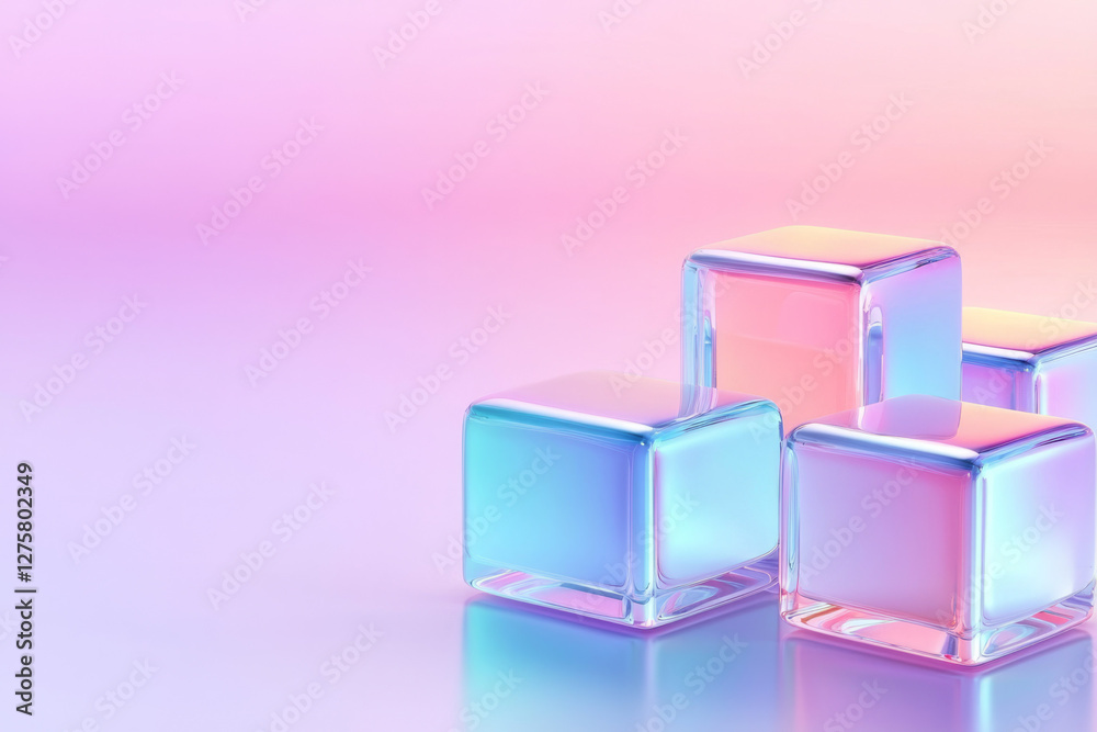 Aufkleber minimalistic set of reflective cubes blending pink and sapphire tones, arranged in a neat, compact