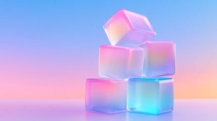 Cluster of semi-translucent cubes in bright magenta and electric blue, each emitting a subtle glow