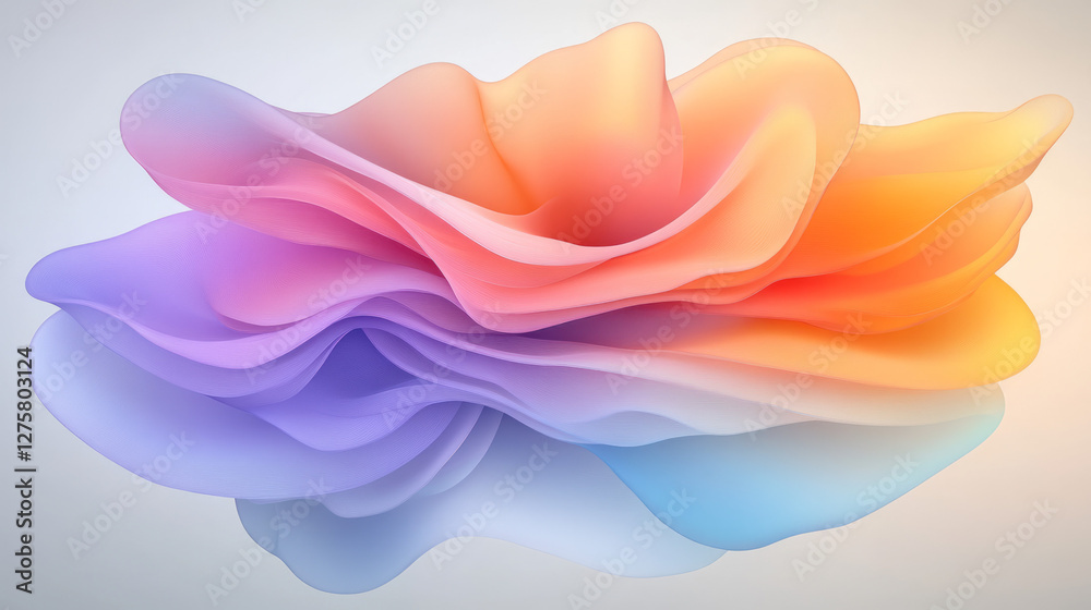 Fototapete soft, layered curves in translucent red and blue, partially blending at the edges to form subtle