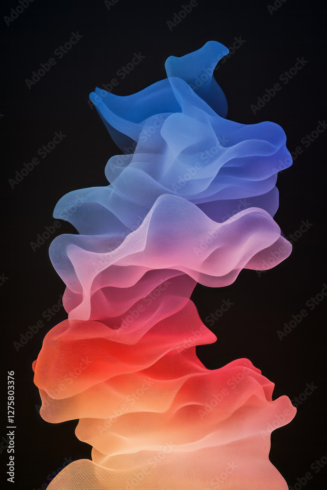 Leinwandbilder bold lines in cerulean and crimson gently intersecting, forming dynamic wave shapes over a minimal