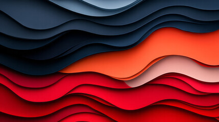 Obraz premium A collage-style arrangement of wavy stripes in dark navy and soft red hues, enhanced by subtle