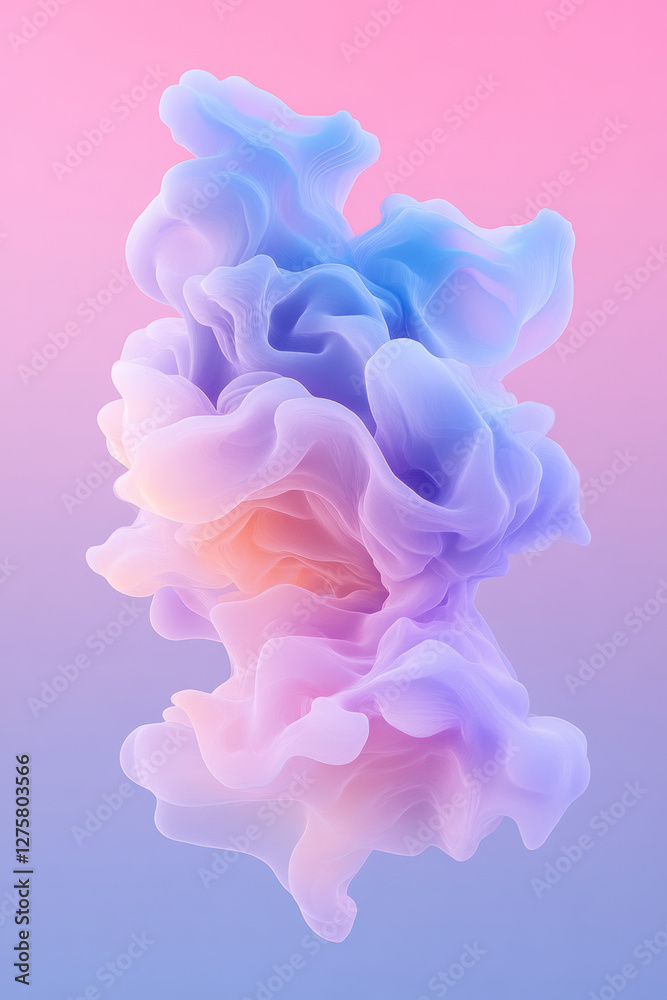 Aufkleber Ethereal blob-like shape levitating in a twilight setting, blending soft magenta with icy blue