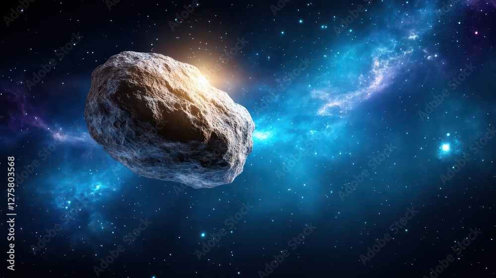 Poster Asteroid in the sky with a dark space background and stars visible in the atmosphere