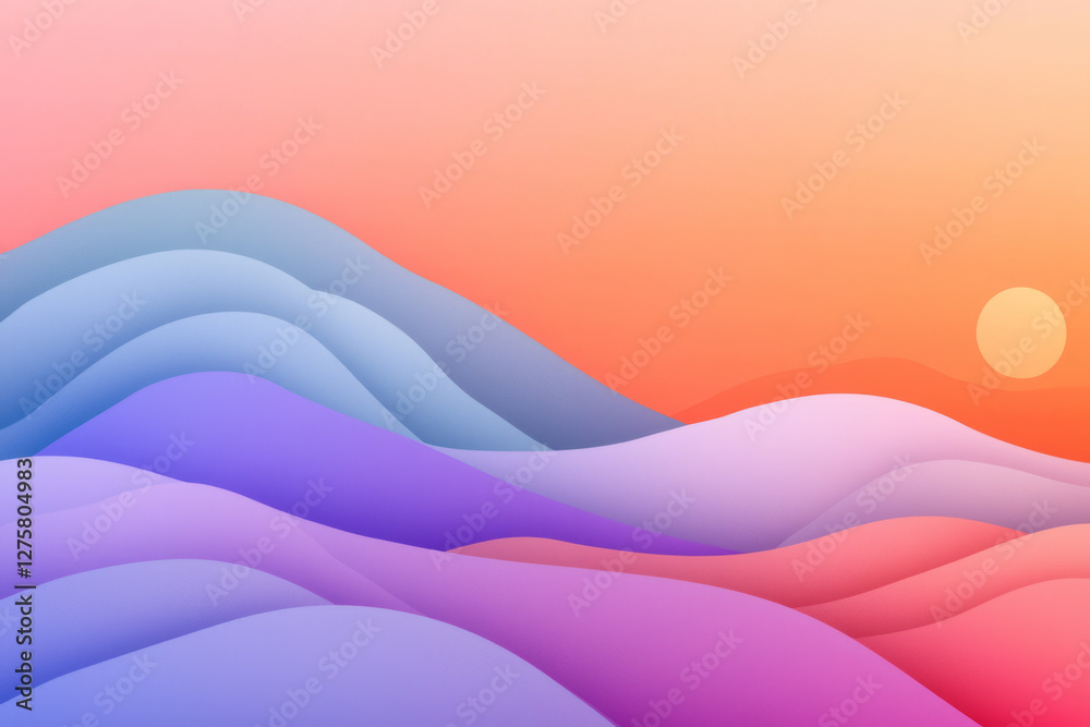 Aufkleber organic layered hills in soft orange and lavender, fading seamlessly into a sky tinted by a hazy