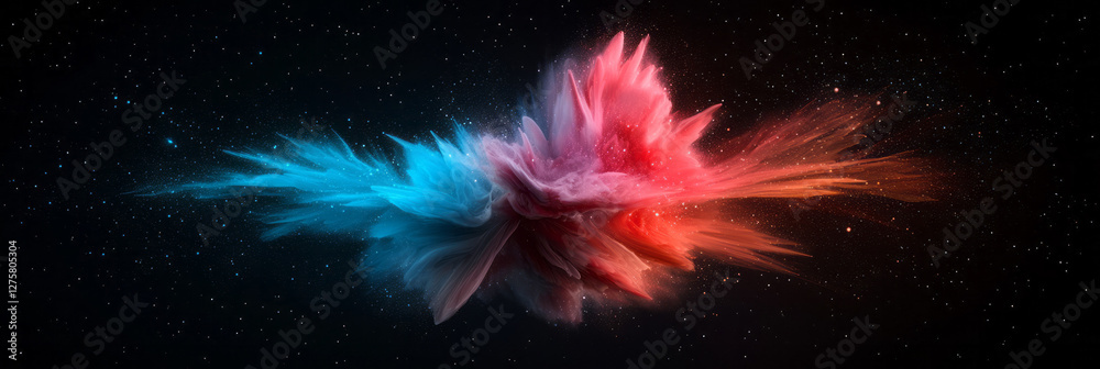 Leinwandbilder crystalline shards in bold reds and blues exploding outward with trailing, glowing traces against a