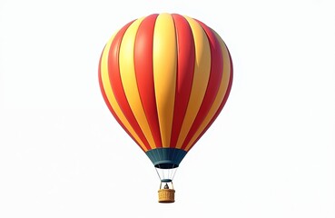 Fototapeta premium Isolated vibrant hot-air balloon with red and yellow stripes on transparent background. Travel themed creative design element for fun, holidays, celebrations or summer journey.