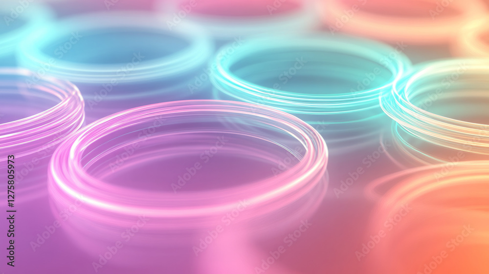 Poster pulsating rings in neon pink, turquoise, and lime forming a rhythmic pattern that radiates