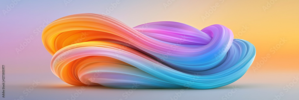 Poster Abstract swirl with multiple concentric loops, each loop tinted in a different luminous color for a