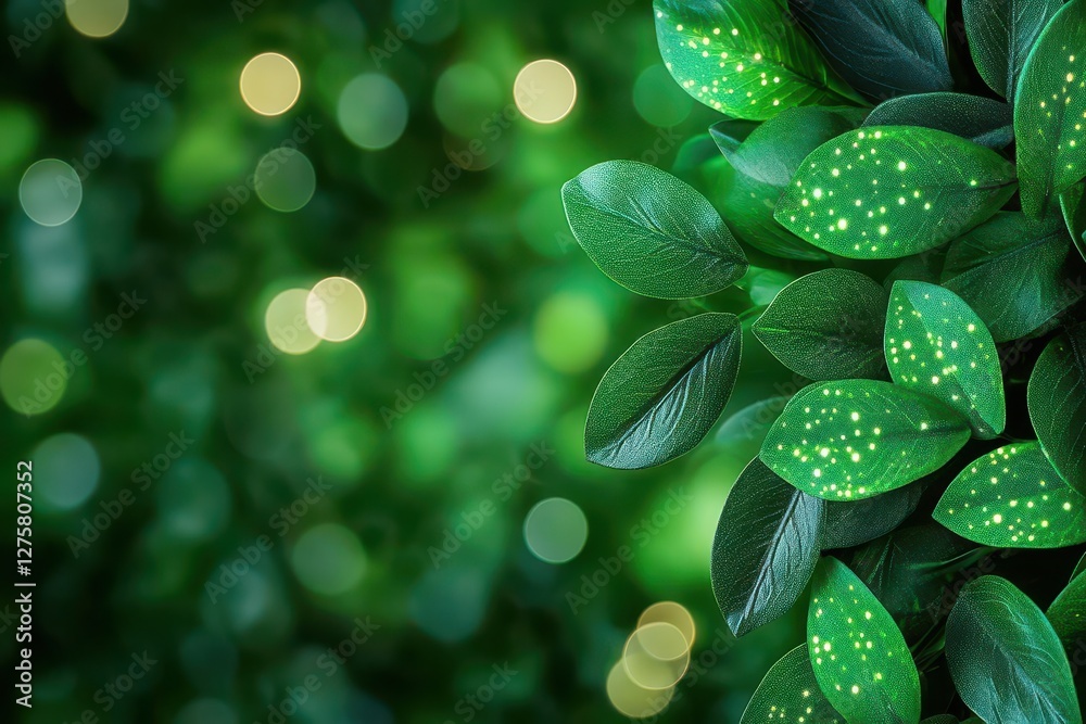 Aufkleber green leaves illuminated by soft lights creating a serene nature background