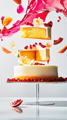 a cake with a splash of red and white | Floral Cakes, perfect for food blogs, menus, and advertising.