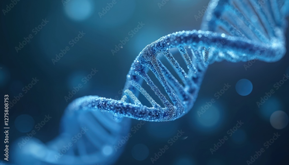 Aufkleber close-up of blue dna double helix structure shimmering on blurred background. symbolizing genetics, 