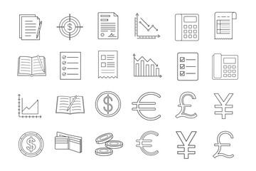 editable stroke of finance icon set on white background