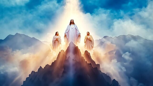 A watercolor depiction capturing the ethereal transfiguration of Jesus.