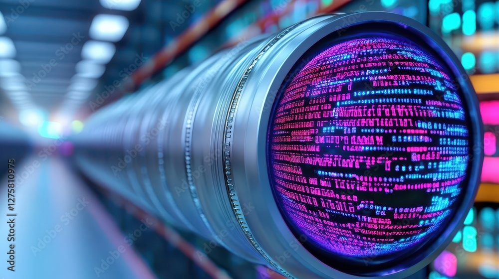 Aufkleber Large colorful circular digital screen displaying binary code in a modern technology setting