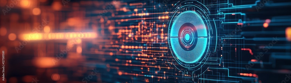 Poster Futuristic interface design featuring a prominent circular shape on a digital screen