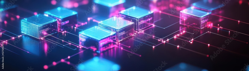 Aufkleber 3d cube illuminated with neon lights in a dark environment showcasing vibrant colors and geometric s