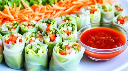 Fresh Vegetable Spring Rolls with Dipping Sauce: A Delightful Asian Dish