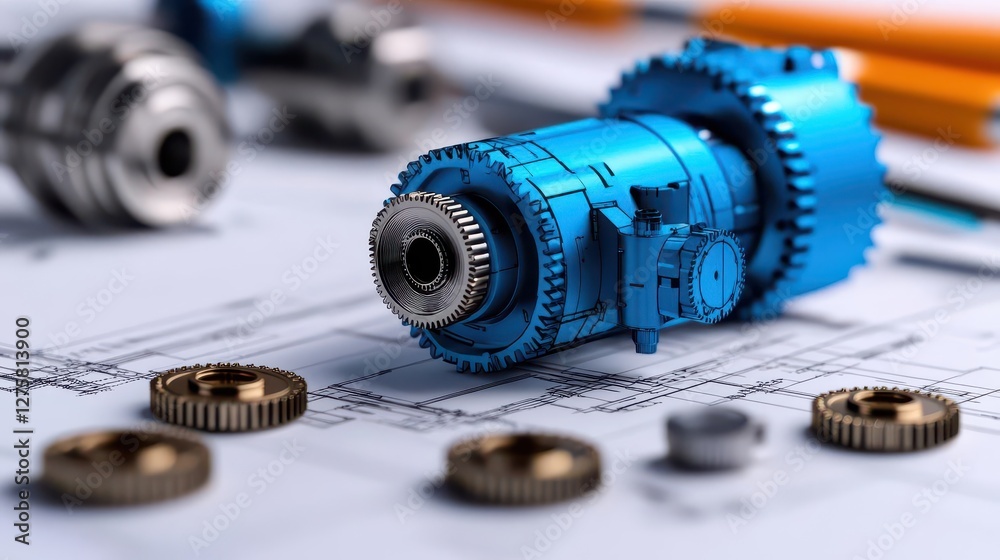 Poster blueprints engineer technician design drawing mechanical gear engineering engine factory industry in
