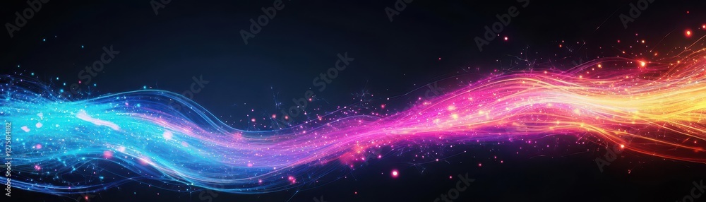 Poster Bright abstract background featuring glowing lines and stars creating a vibrant and dynamic visual effect