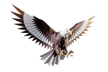 Fototapeta premium Low-poly bald eagle in flight isolated on transparent background