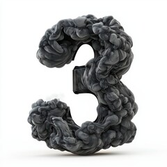 Number 3 made of thick industrial smog with swirling dark gray pollution clouds isolated on a clean white background