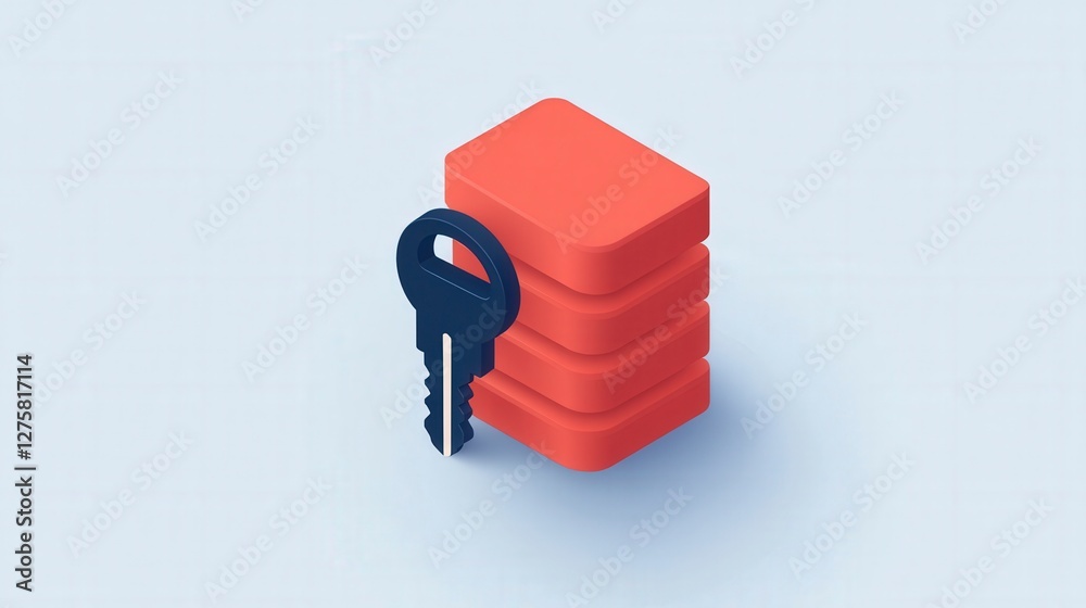 Poster secure data storage concept with key and database icon illustration