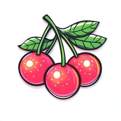 Obraz premium Fresh and Vibrant Cherry Illustration with Green Leaves for Creative Design Projects and Lifestyle Themes