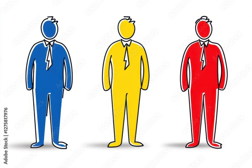 Poster Three people standing in a line with one person looking up at another in a casual setting