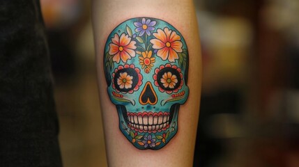 Fototapeta premium Vibrant Sugar Skull Tattoo Design